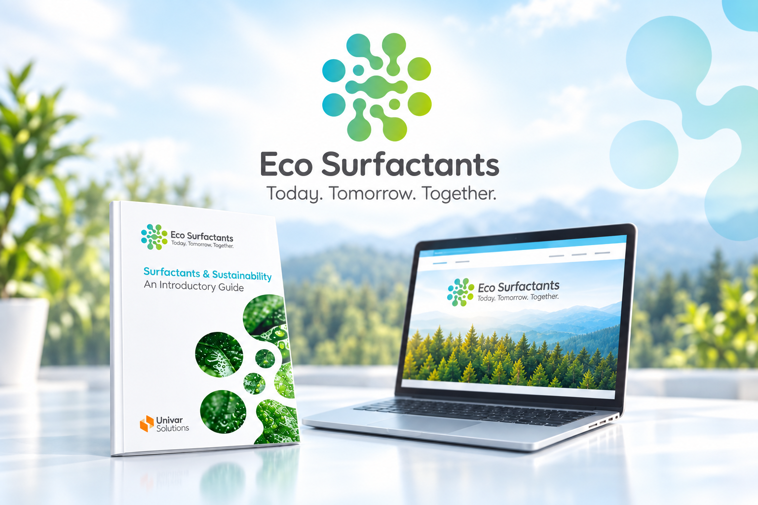 Eco Surfactants introductory guide and digital campaign shown beside a laptop